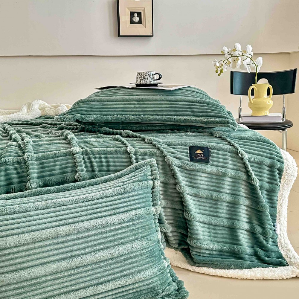 Set Pătură TURQOISE3D din Blăniță Artificială de Iepure & 2 Fețe de Pernă PBPJ7 PATURA PLIC CU BLANITA