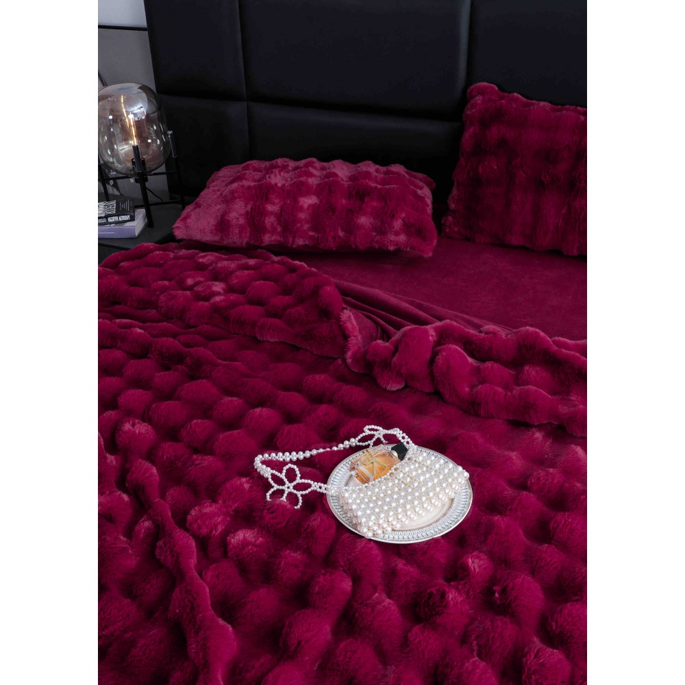 Lenjerie pat dublu, ExtraPufoasa, din Blanita artificiala de Iepure, 6 piese, Jojo Home LCBI05,  BORDO LENJERII BLANITA ARTIFICIALA IEPURE 6 PIESE