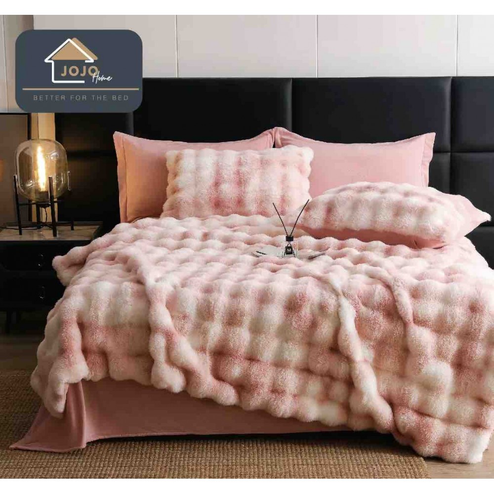 Lenjerie pat dublu, ExtraPufoasa, din Blanita artificiala de Iepure, 6 piese, Jojo Home LCBI7 LENJERII BLANITA ARTIFICIALA IEPURE 6 PIESE