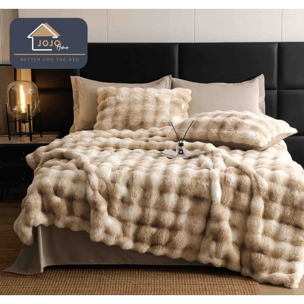 Lenjerie pat dublu, ExtraPufoasa, din Blanita artificiala de Iepure, 6 piese, Jojo Home LCBI08 LENJERII BLANITA ARTIFICIALA IEPURE 6 PIESE