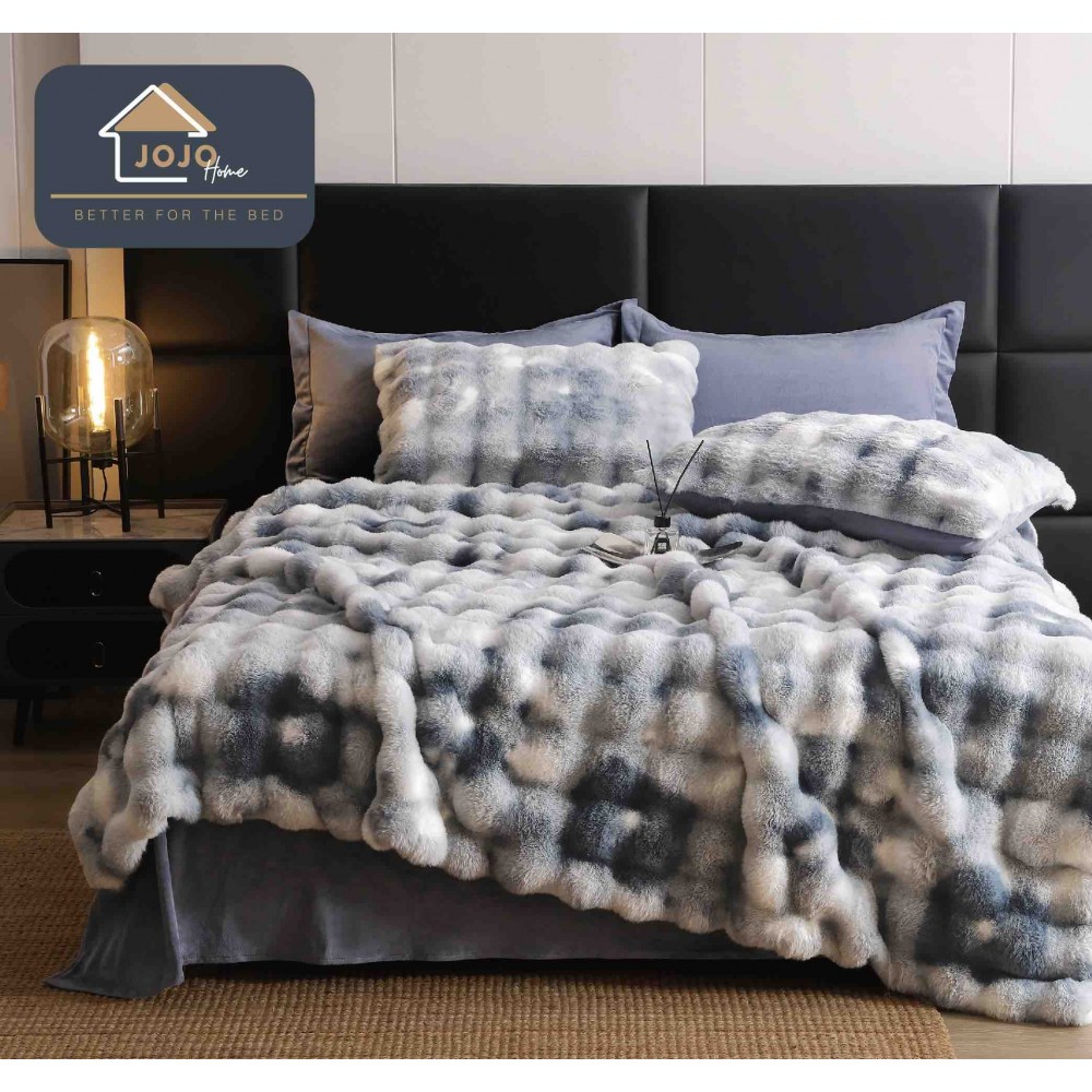 Lenjerie pat dublu, ExtraPufoasa, din Blanita artificiala de Iepure, 6 piese, Jojo Home LCBI10 LENJERII BLANITA ARTIFICIALA IEPURE 6 PIESE