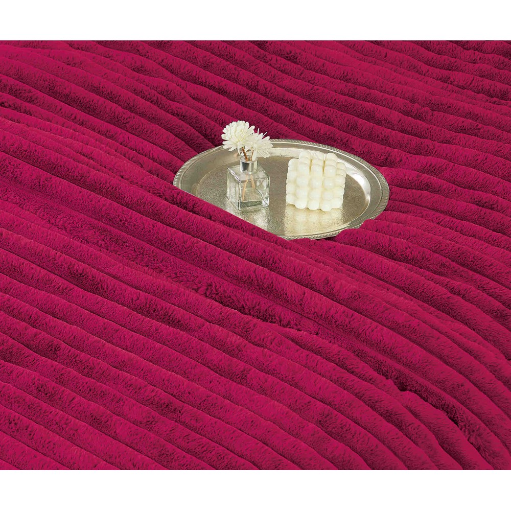Lenjerie de pat cu Pilota Inclusa , Cearceaf cu Elastic, 6 Piese, Blană de Iepure Artificială,VISINIU-FUCSIA,PBI05 PILOTE BLANA IEPURE