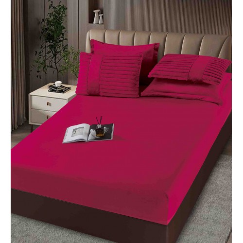 Lenjerie de pat cu Pilota Inclusa , Cearceaf cu Elastic, 6 Piese, Blană de Iepure Artificială,VISINIU-FUCSIA,PBI05