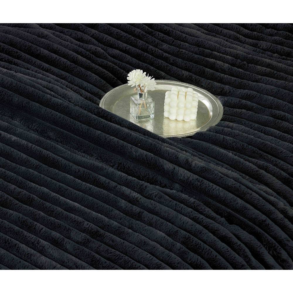 Lenjerie de pat cu Pilota Inclusa , Cearceaf cu Elastic, 6 Piese, Blană de Iepure Artificială,NEGRU ,PBI06 PILOTE BLANA IEPURE