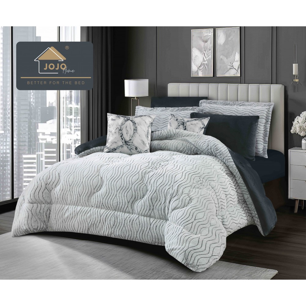 Lenjerie de pat cu Pilota Inclusa , Cearceaf cu Elastic, 6 Piese, Blană de Iepure Artificială SI CATIFEA ,PBI12 PILOTE BLANA IEPURE