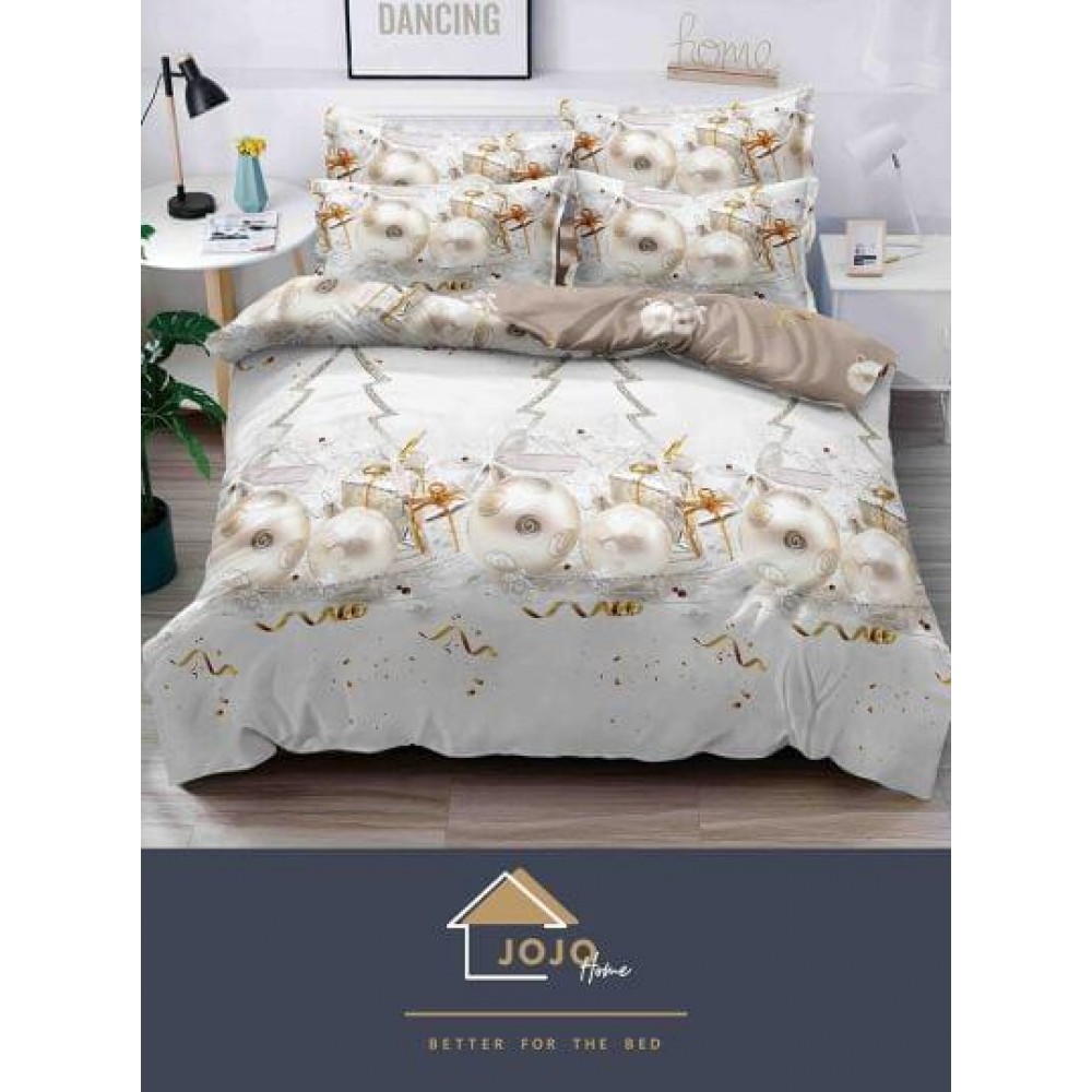 Lenjerie pat dublu, BUMBAC FINET, 6 piese, CRACIUN Collection, Jojo Home,C8 LENJERII 6 PIESE