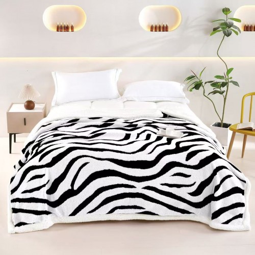 Patura Cocolino pufoasa, PLIC CU FERMOAR cu blanita, MODEL ZEBRA 3D, 200 x 230cm, pentru 2 persoane, PCSK4