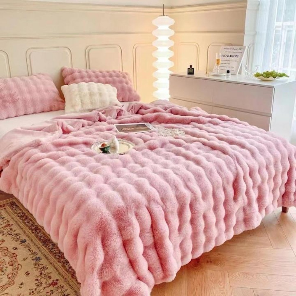 Patura pufoasa pentru pat dublu, blanita de iepure cu fermoar, 200 x 230 cm, PIM-01 PATURI COCOLINO BLANA IEPURE