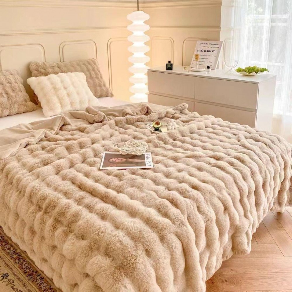 Patura pufoasa pentru pat dublu, blanita de iepure cu fermoar, 200 x 230 cm, PIM-05 PATURI COCOLINO BLANA IEPURE