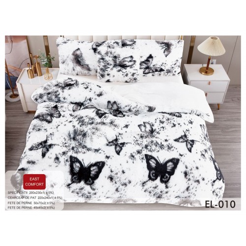 Set Lenjerie De Pat Pufoasa FLUFFY 6 piese, pat dublu, FLUTURI , EL-008