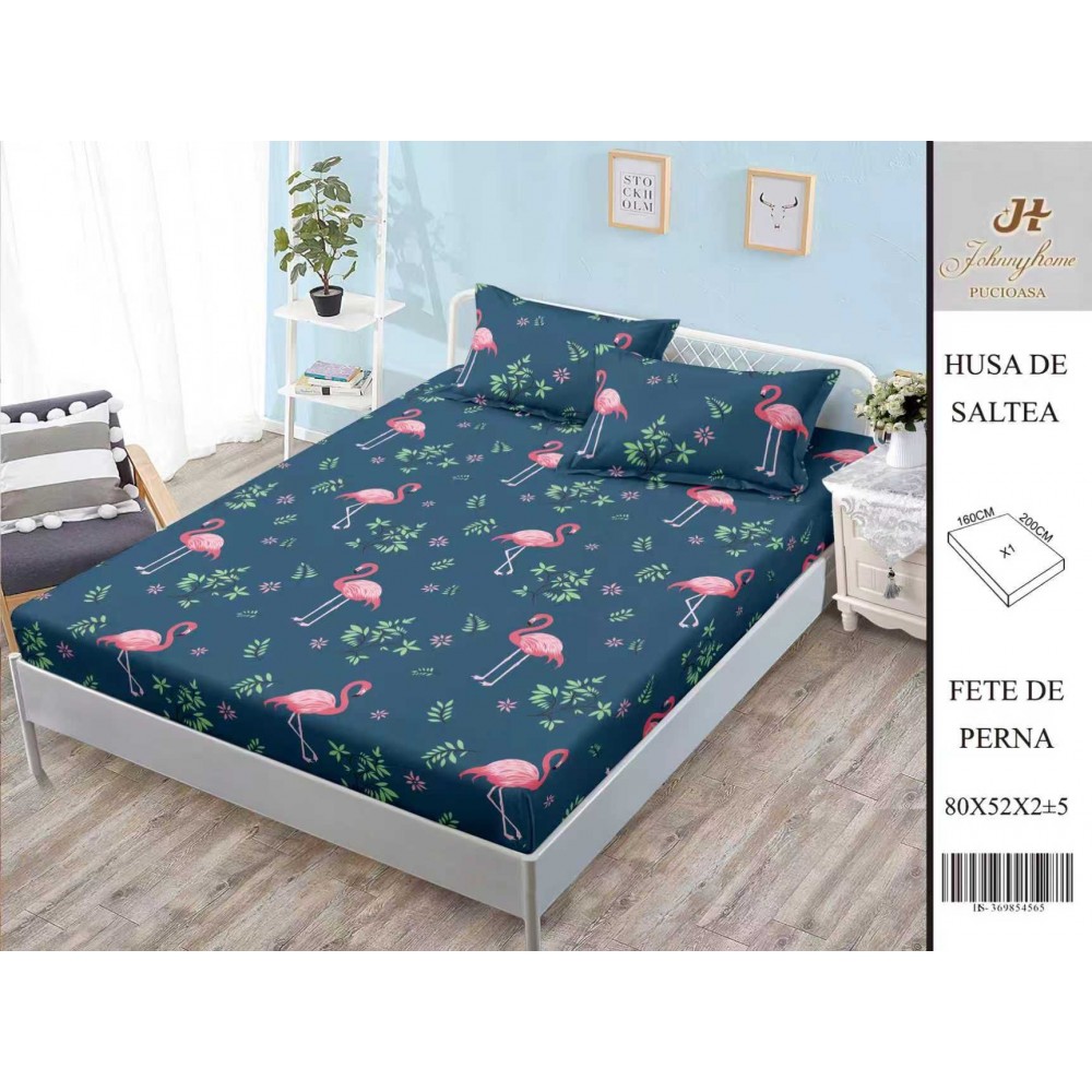 Husa de pat din Finet Satinat si fete de perna, 3 piese, 2 persoane, 160x200cm, HBSM5 Huse din bumbac satinat