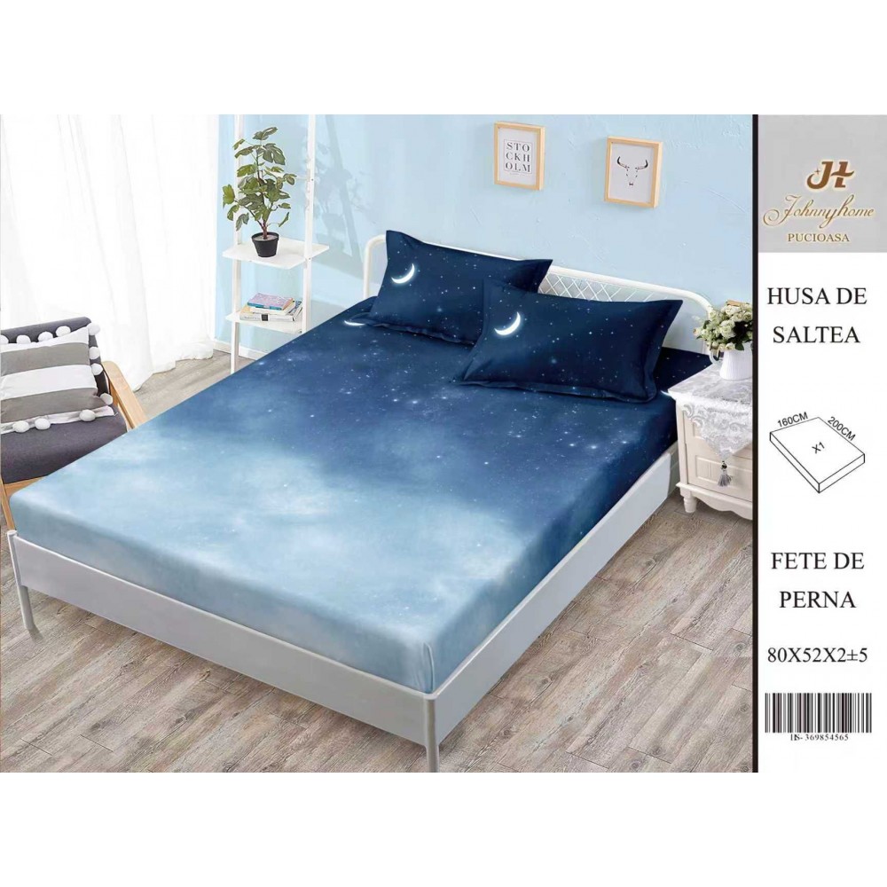 Husa de pat din Finet Satinat si fete de perna, 3 piese, 2 persoane, 160x200cm, HBSM6 Huse din bumbac satinat