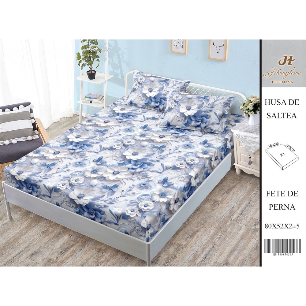 Husa de pat din Finet Satinat si fete de perna, 3 piese, 2 persoane, 160x200cm, HBSM7 Huse din bumbac satinat
