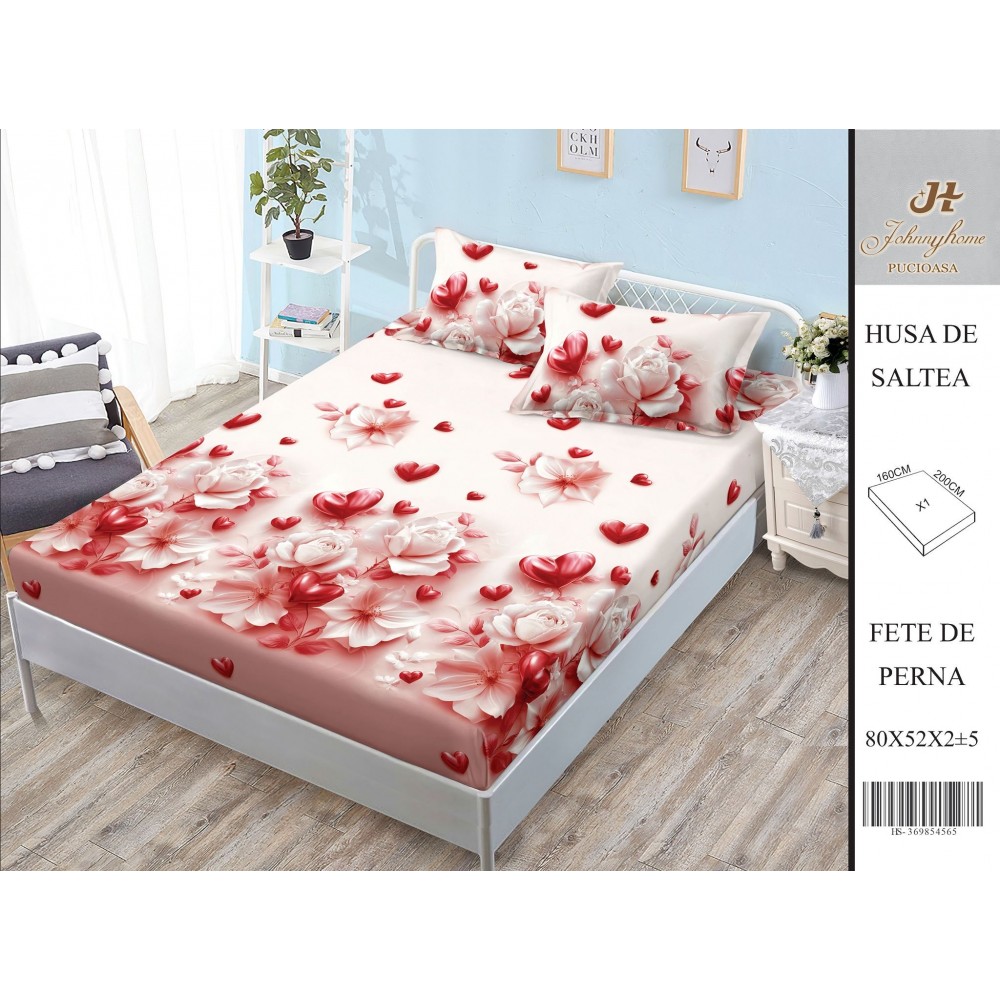 Husa de pat din Finet Satinat si fete de perna, 3 piese, 2 persoane, 160x200cm, HBSM8 Huse din bumbac satinat