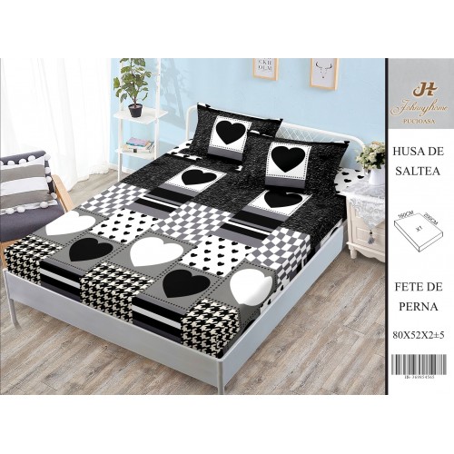Husa de pat din Finet Satinat si fete de perna, 3 piese, 2 persoane, 160x200cm, HBSM10
