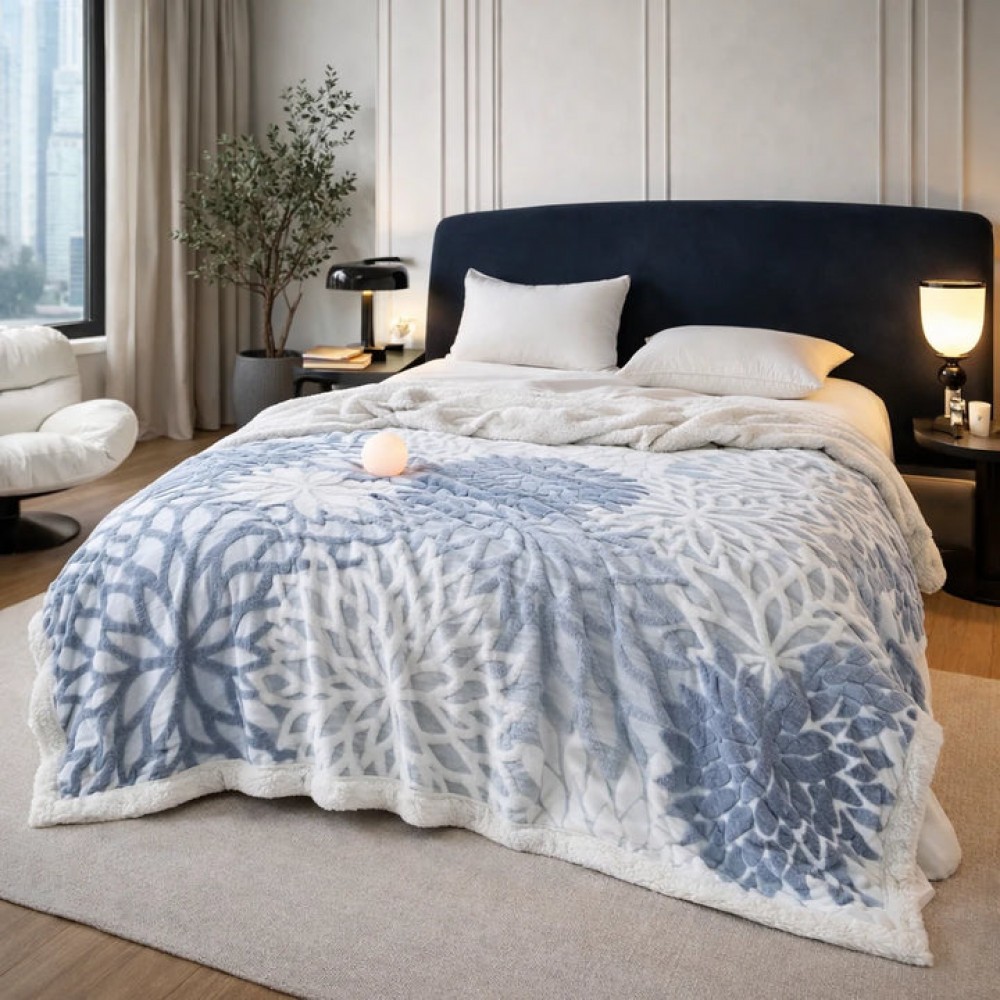 Pătură groasă cocolino 200*230  cu blană sherpa, model floral, dublă, pentru pat, multicolor PCM2 Paturi cocolino cu blanita