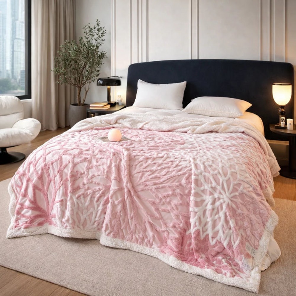 Pătură groasă cocolino 200*230  cu blană sherpa, model floral, dublă, pentru pat, multicolor PCM6 Paturi cocolino cu blanita