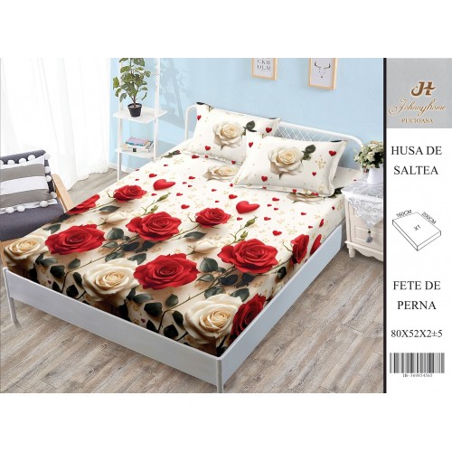Husa de pat din Finet Satinat si fete de perna, 3 piese, 2 persoane, 160x200cm, HBSM15