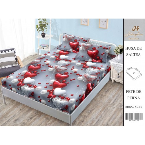 Husa de pat din Finet Satinat si fete de perna, 3 piese, 2 persoane, 160x200cm, HBSM16