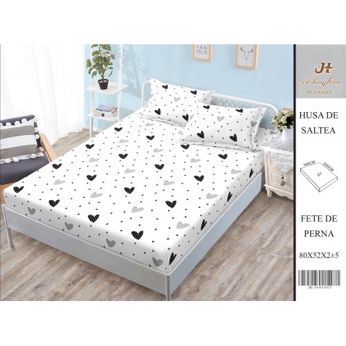 Husa de pat din Finet Satinat si fete de perna, 3 piese, 2 persoane, 160x200cm, HBSM18