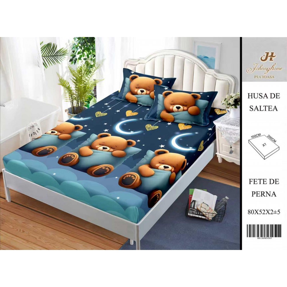 Husa de pat din Finet Satinat si fete de perna, 3 piese, 2 persoane, 160x200cm, HBSM19 Huse din bumbac satinat