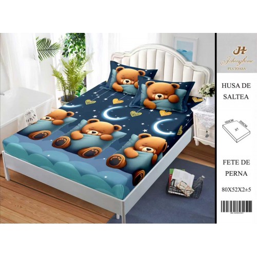 Husa de pat din Finet Satinat si fete de perna, 3 piese, 2 persoane, 160x200cm, HBSM19