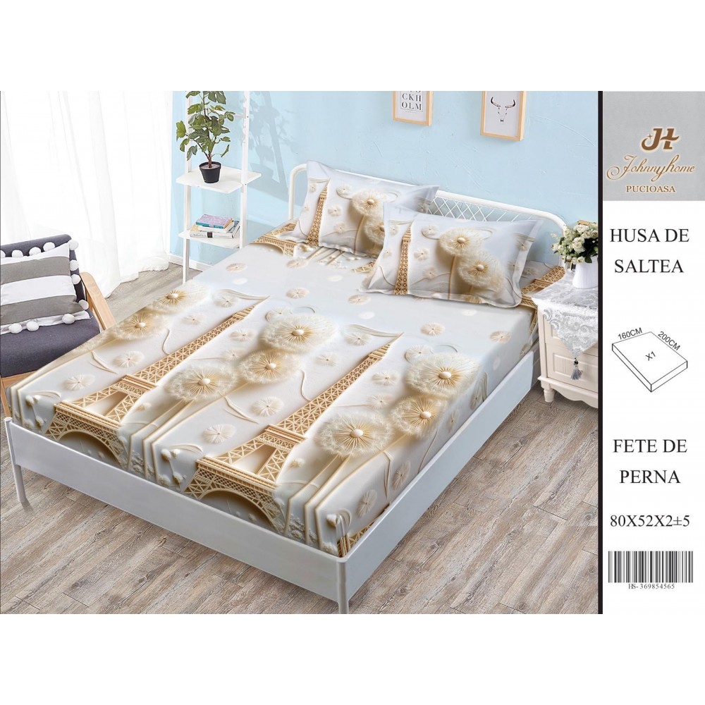 Husa de pat din Finet Satinat si fete de perna, 3 piese, 2 persoane, 160x200cm, HBSM21 Huse din bumbac satinat