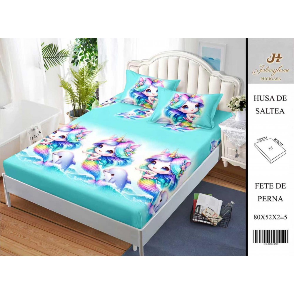 Husa de pat din Finet Satinat si fete de perna, 3 piese, 2 persoane, 160x200cm, HBSM28 Huse din bumbac satinat