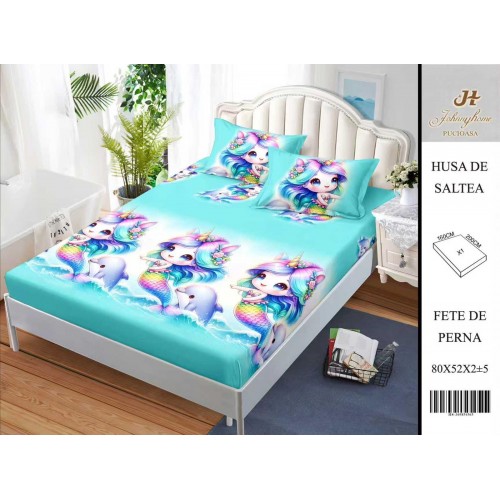 Husa de pat din Finet Satinat si fete de perna, 3 piese, 2 persoane, 160x200cm, HBSM28