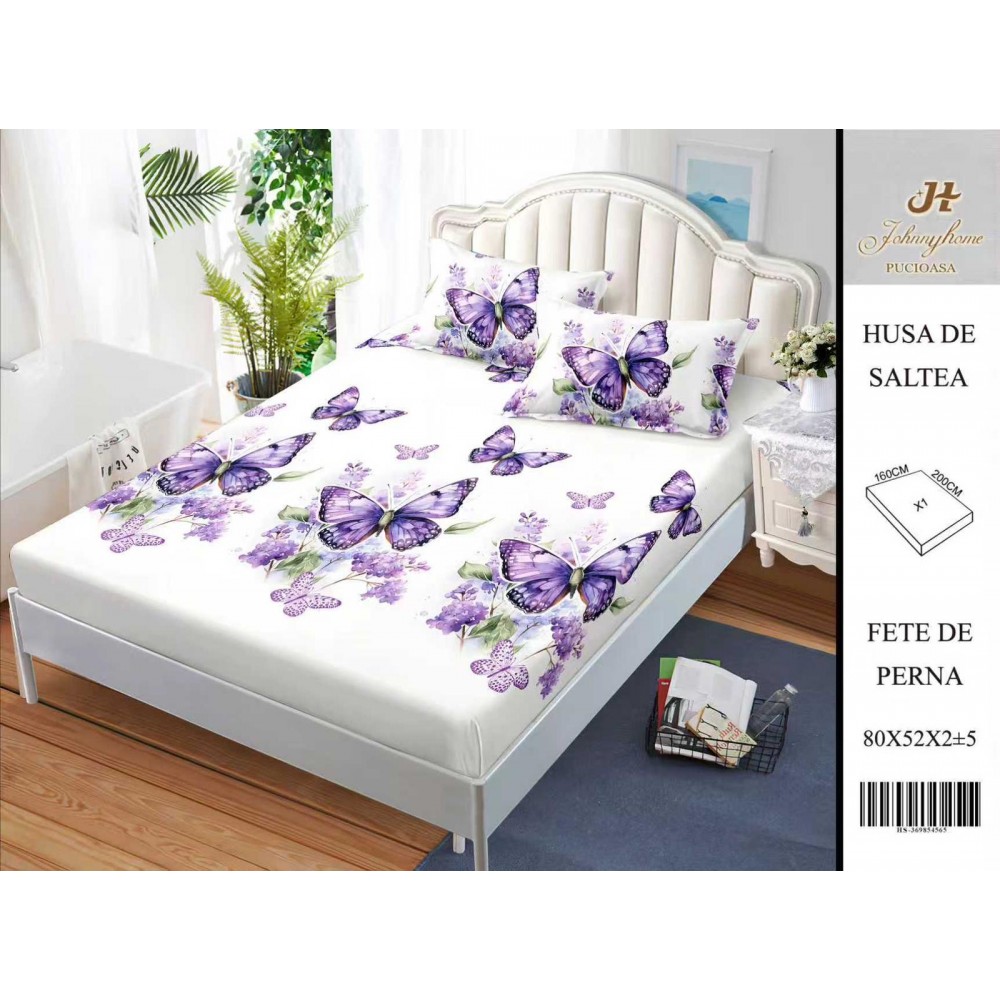 Husa de pat din Finet Satinat si fete de perna, 3 piese, 2 persoane, 160x200cm, HBSM33 Huse din bumbac satinat