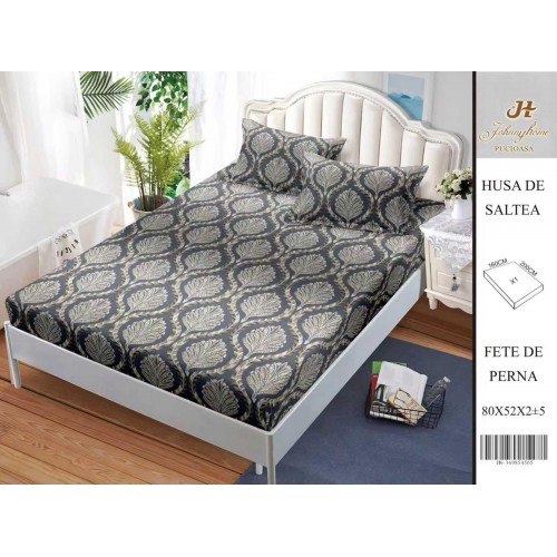 Husa de pat din Finet Satinat si fete de perna, 3 piese, 2 persoane, 160x200cm, HBSM34