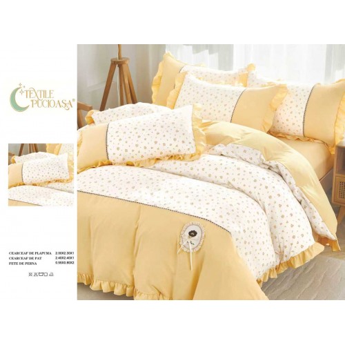 Lenjerie de pat Premium cu volănașe – model floral, GALBEN , 6 piese LVB3