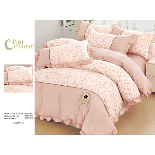 Lenjerie de pat Premium cu volănașe – model floral, , 6 piese LVB4