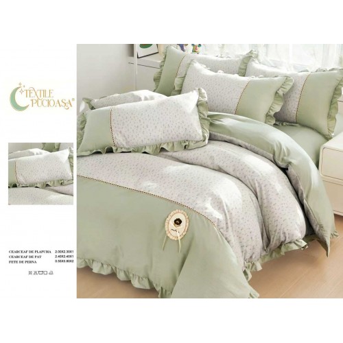 Lenjerie de pat Premium cu volănașe – model floral, , 6 piese LVB5