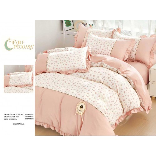 Lenjerie de pat Premium cu volănașe – model floral, , 6 piese LVB9