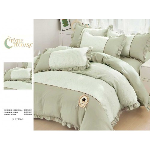 Lenjerie de pat Premium cu volănașe – model floral, , 6 piese LVB10