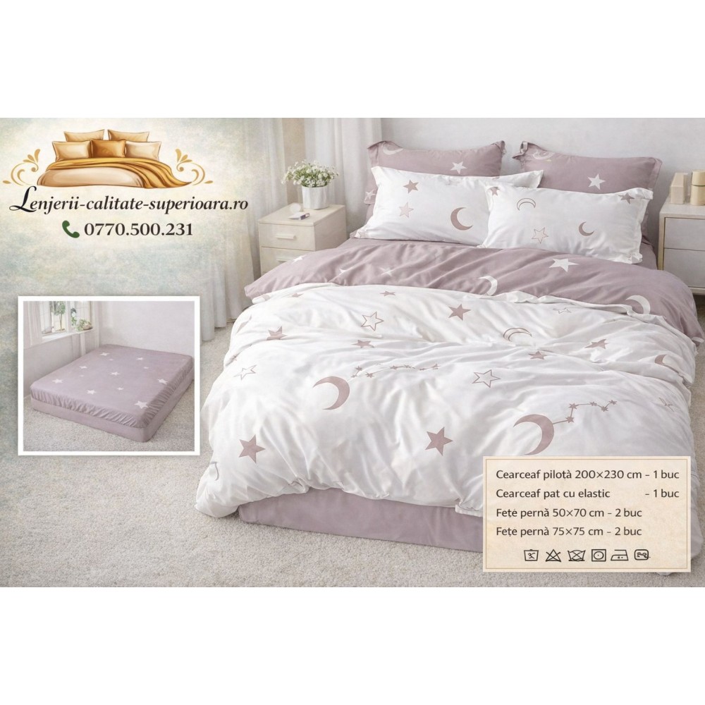 Lenjerie de pat 3D Premium –CEARCEAF DE PAT CU ELASTIC,180X200, COD LFPCE1 Lenjerii din finet 6 piese cu  elastic