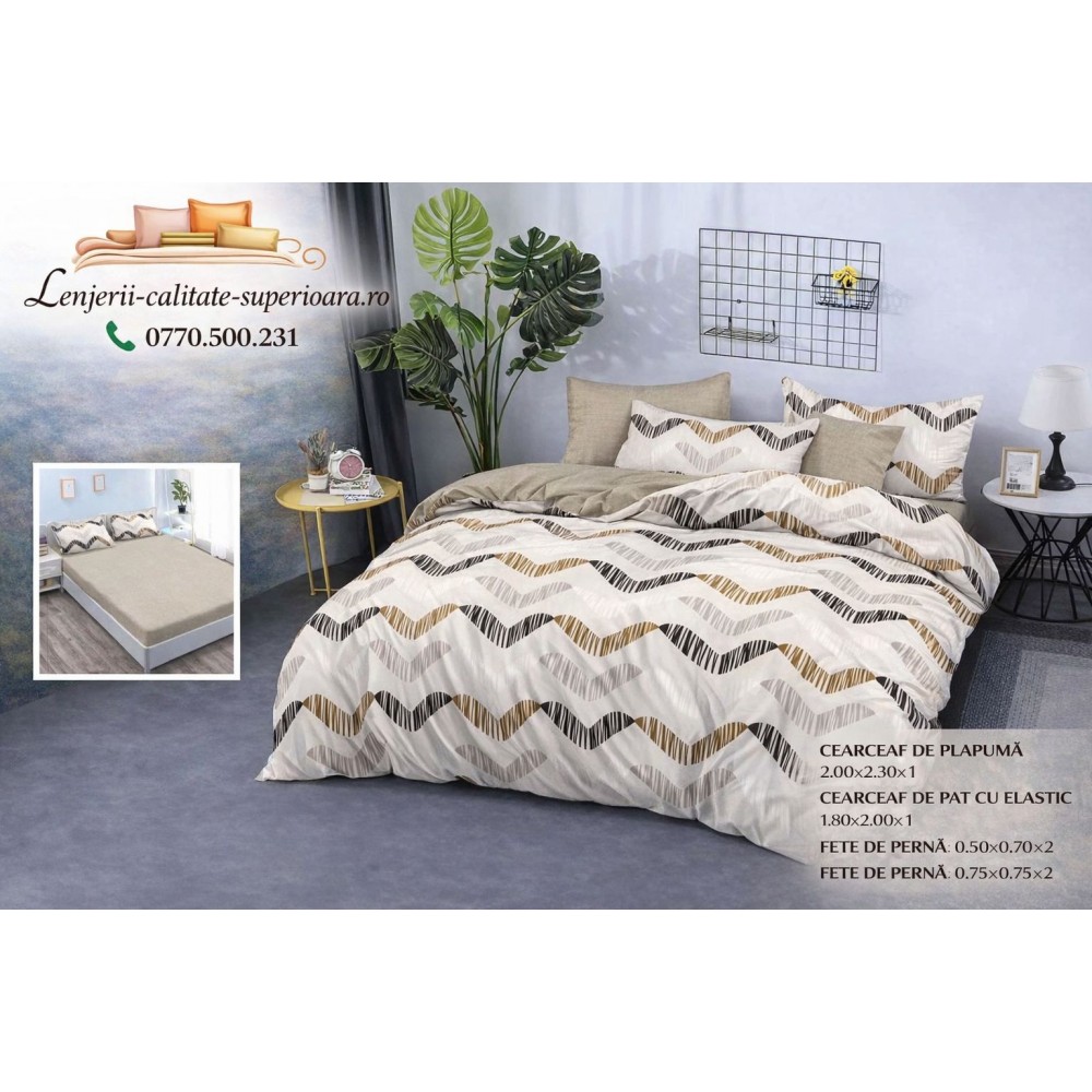 Lenjerie de pat 3D Premium –CEARCEAF DE PAT CU ELASTIC,180X200, COD LFPCE3 Lenjerii din finet 6 piese cu  elastic