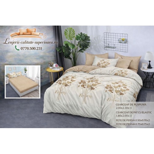 Lenjerie de pat 3D Premium –CEARCEAF DE PAT CU ELASTIC,180X200, COD LFPCE5