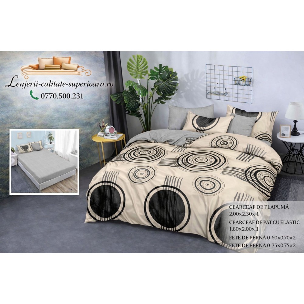 Lenjerie de pat 3D Premium –CEARCEAF DE PAT CU ELASTIC,180X200, COD LFPCE7 Lenjerii din finet 6 piese cu  elastic
