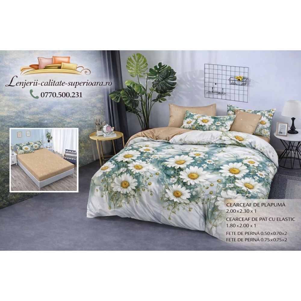 Lenjerie de pat 3D Premium –CEARCEAF DE PAT CU ELASTIC,180X200, COD LFPCE9 Lenjerii din finet 6 piese cu  elastic