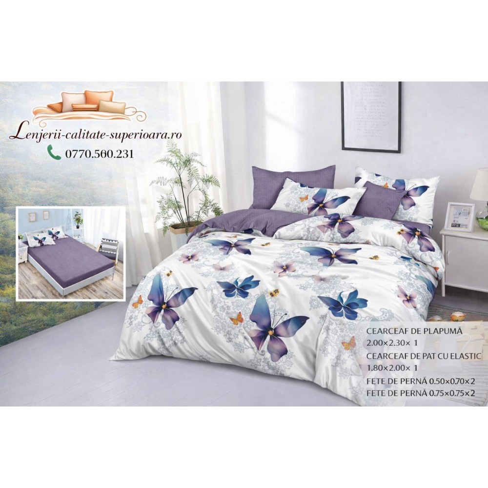 Lenjerie de pat 3D Premium –CEARCEAF DE PAT CU ELASTIC,180X200, COD LFPCE11 Lenjerii din finet 6 piese cu  elastic