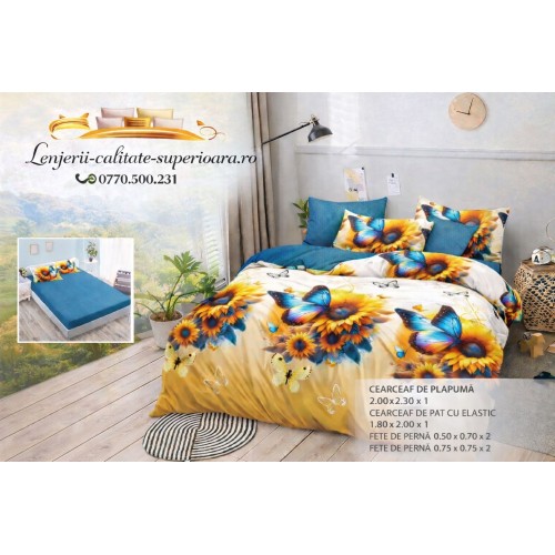 Lenjerie de pat 3D Premium –CEARCEAF DE PAT CU ELASTIC,180X200, COD LFPCE12