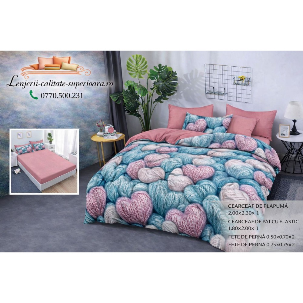 Lenjerie de pat 3D Premium –CEARCEAF DE PAT CU ELASTIC,180X200, COD LFPCE13 Lenjerii din finet 6 piese cu  elastic