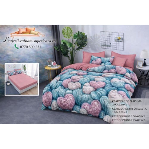 Lenjerie de pat 3D Premium –CEARCEAF DE PAT CU ELASTIC,180X200, COD LFPCE13