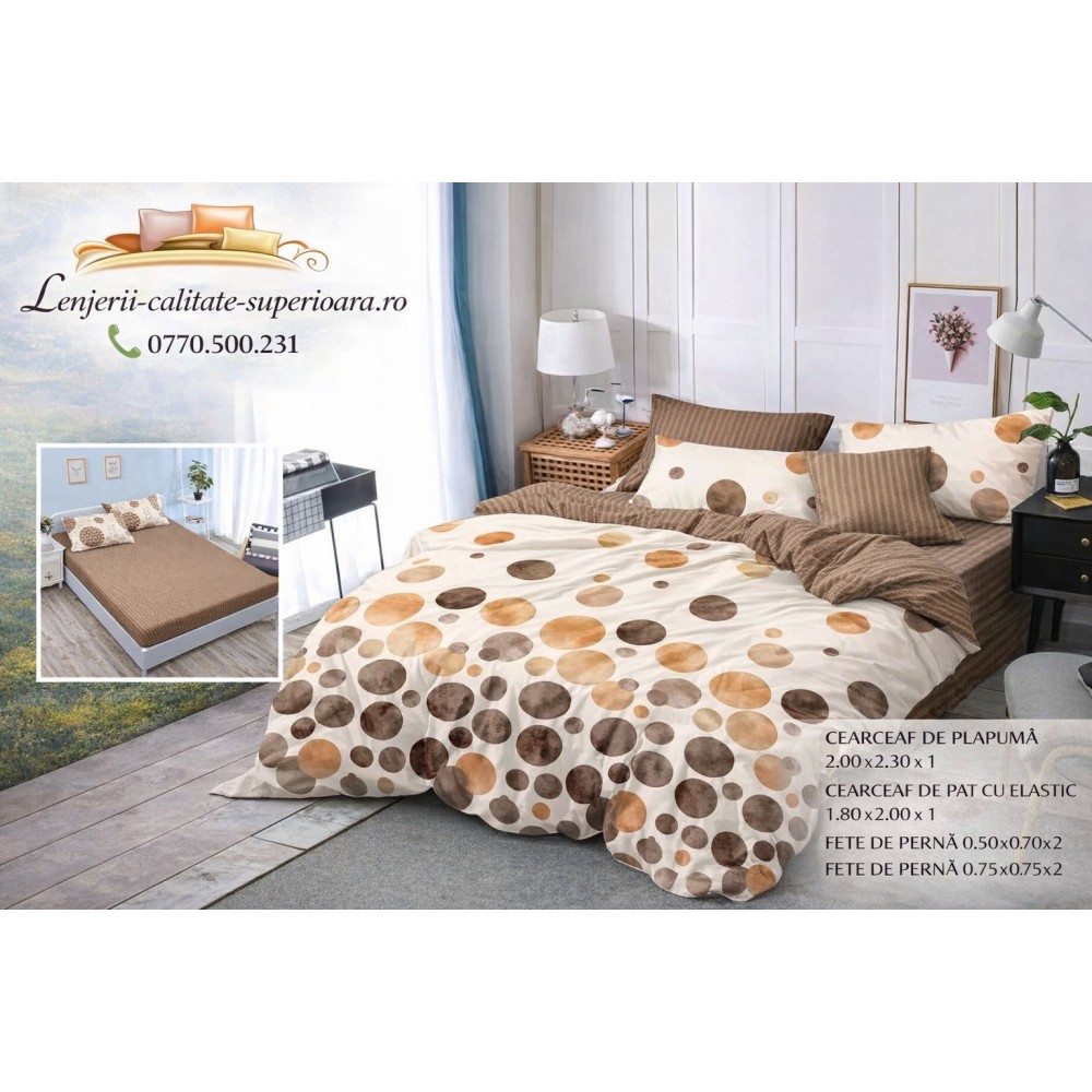 Lenjerie de pat 3D Premium –CEARCEAF DE PAT CU ELASTIC,180X200, COD LFPCE14 Lenjerii din finet 6 piese cu  elastic