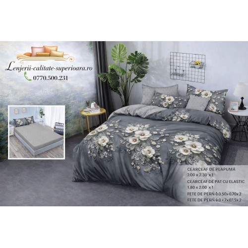 Lenjerie de pat 3D Premium –CEARCEAF DE PAT CU ELASTIC,180X200, COD LFPCE16