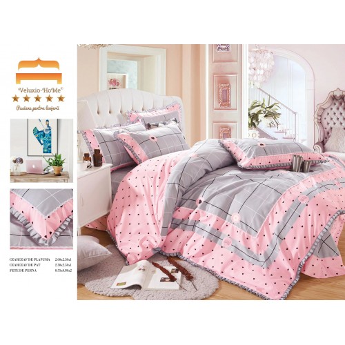 Lenjerie de pat 4 piese dublu Deluxe din Bumbac Soft Touch cu Volanase, VOL2