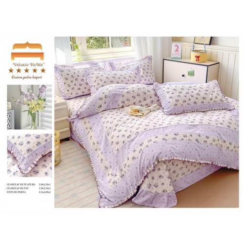 Lenjerie de pat 4 piese dublu Deluxe din Bumbac Soft Touch cu Volanase, VOL4