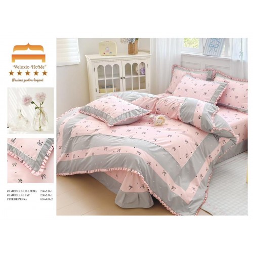Lenjerie de pat 4 piese dublu Deluxe din Bumbac Soft Touch cu Volanase, VOL7